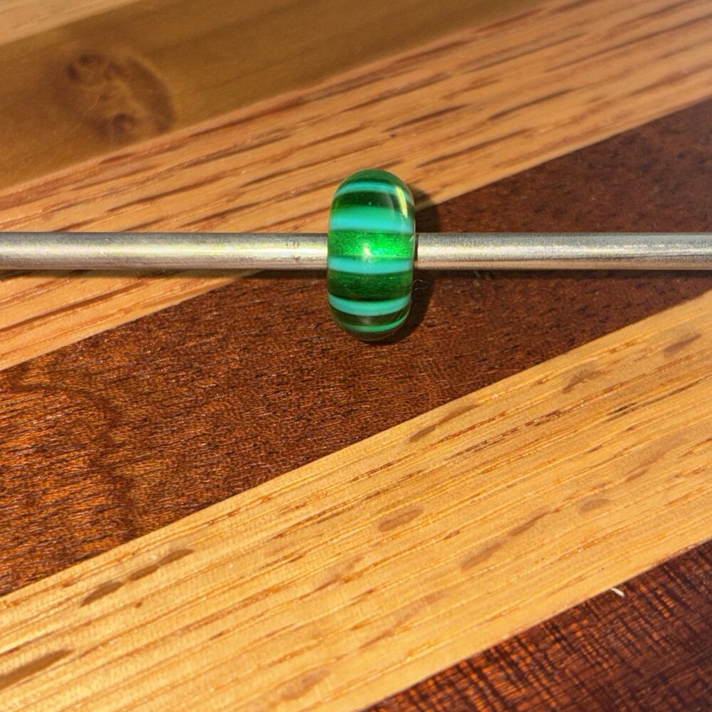 Authentic Trollbeads Glass 61359 Green Stripe :1 RETIRED